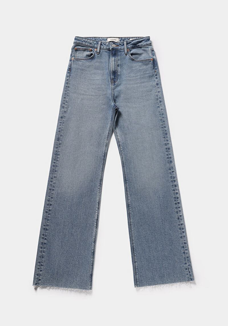 Straight Fit   Kadın Mid İndigo Denim Jean Pantolon