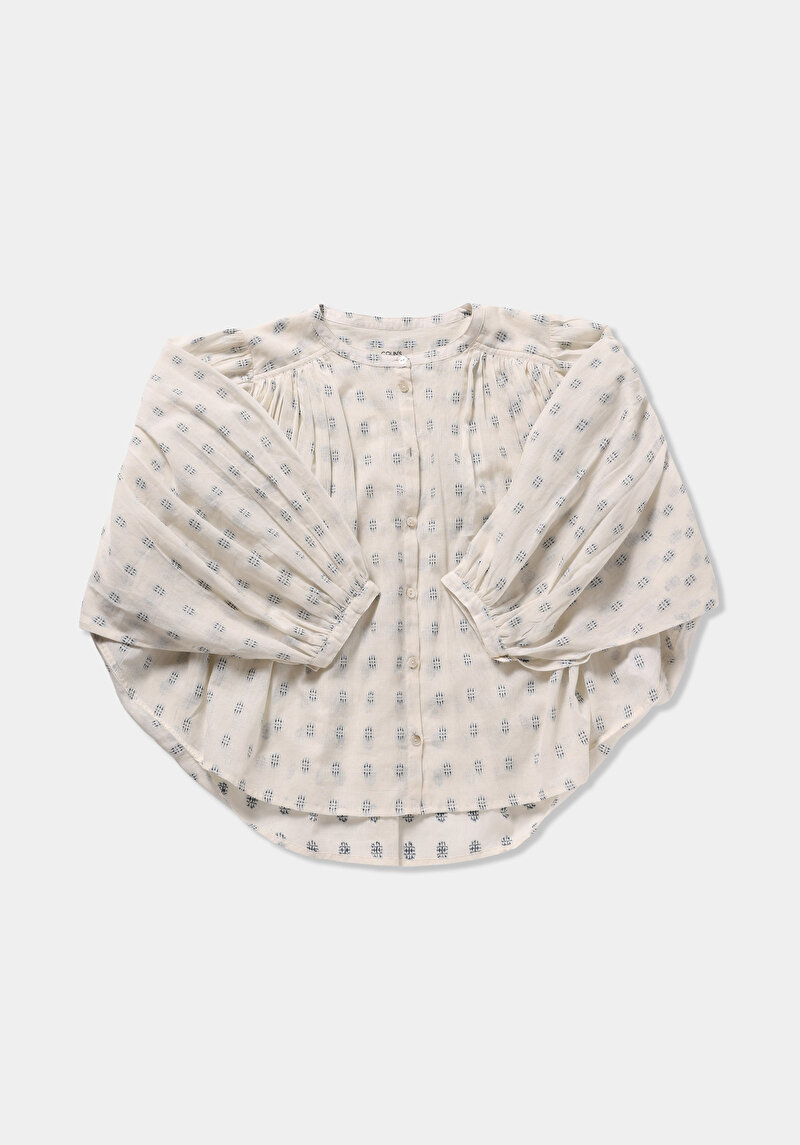 Fashion Fit Yuvarlak Yaka Nakışlı Kadın Ekru Uzun Kol Gömlek