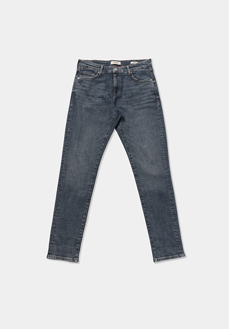 Slim Fit   Erkek Dark İndigo Denim Jean Pantolon