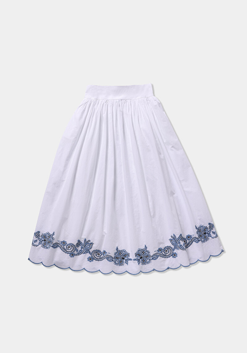 Maxi Length Jakarlı  Kadın Beyaz Etek