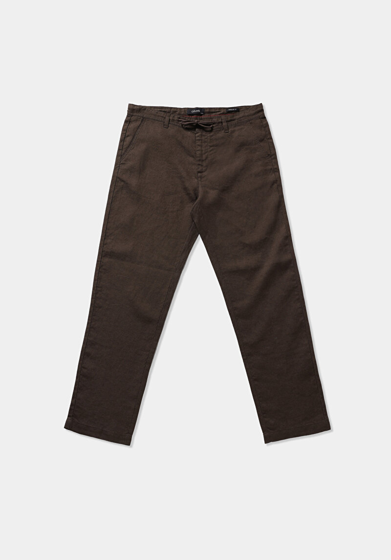 Regular Fit Orta Bel Düz Paça Erkek Kahverengi  Pantolon