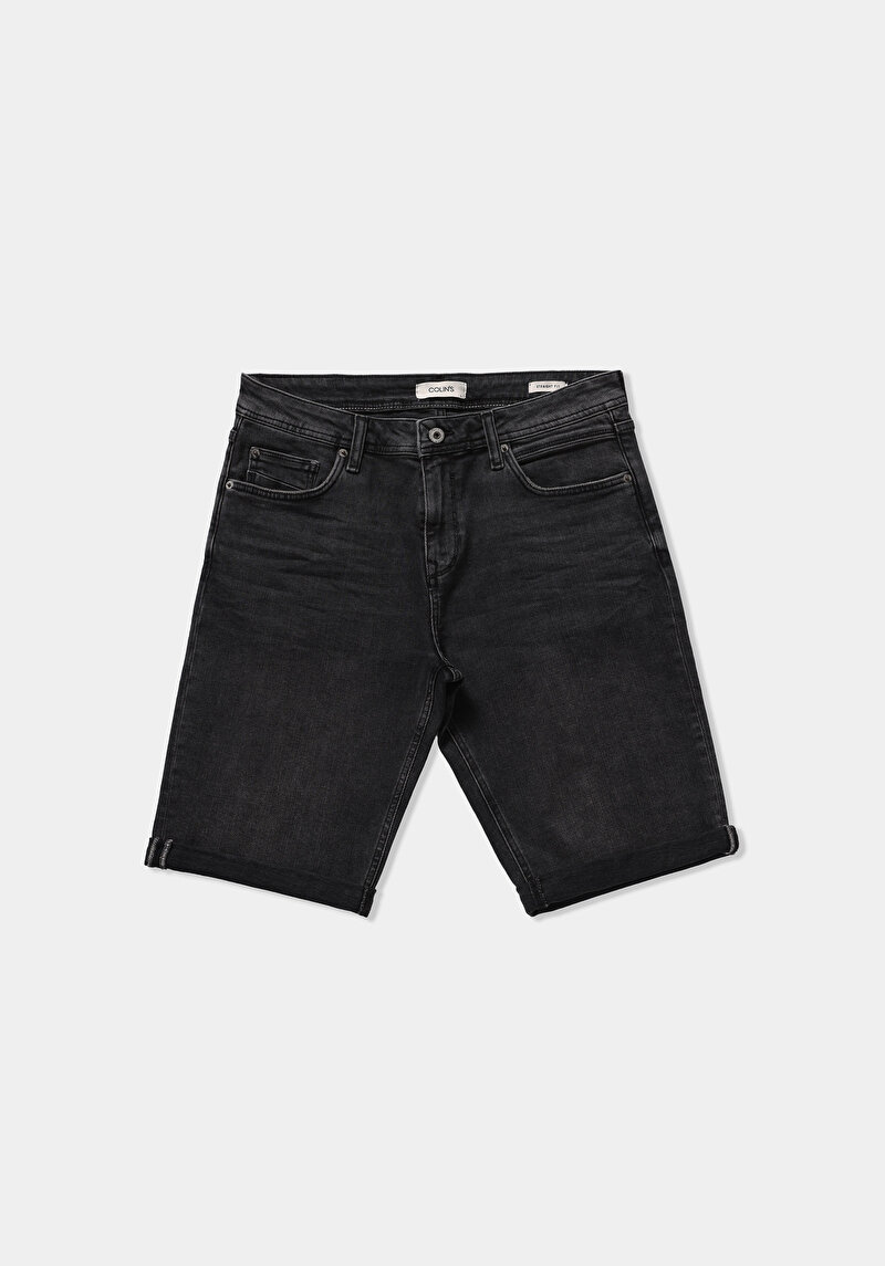 Straight Fit Düşük Bel Düz Erkek Black Denim Jean Şort
