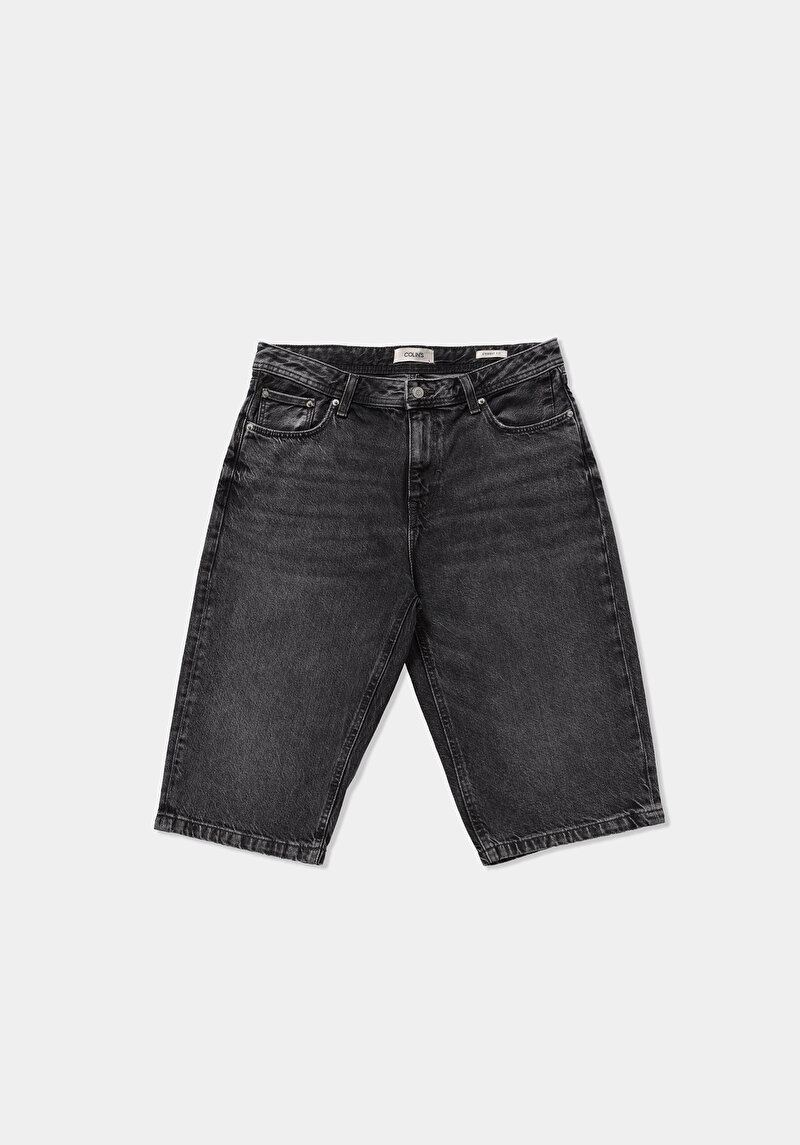 Straight Fit Orta Bel Düz Erkek Black Denim Jean Şort