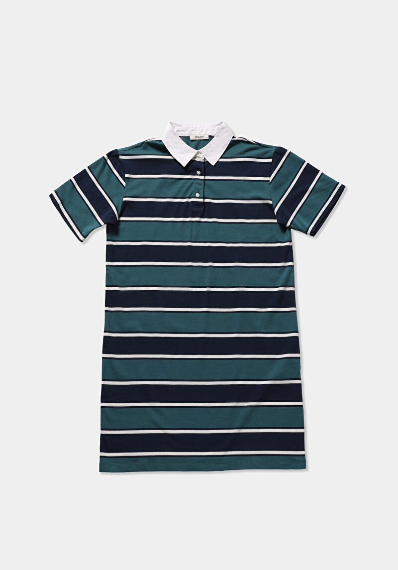 Regular Fit Çizgili Kadın Çok Renkli Kısa Kol Elbise