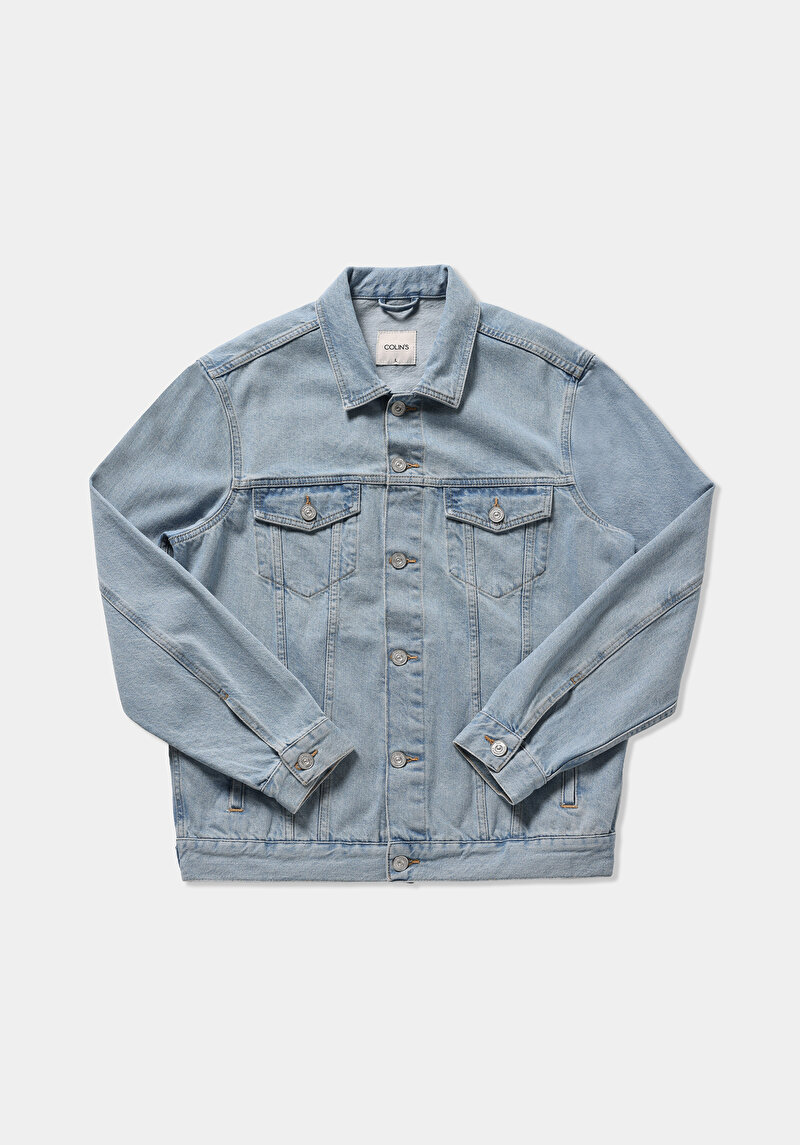 Regular Fit Düğmeli Astarsız  Erkek Light İndigo Denim Ceket