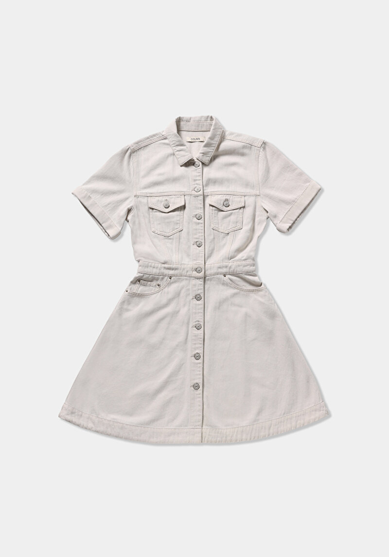 Regular Fit Düz Kadın Colour Denim Kısa Kol Elbise