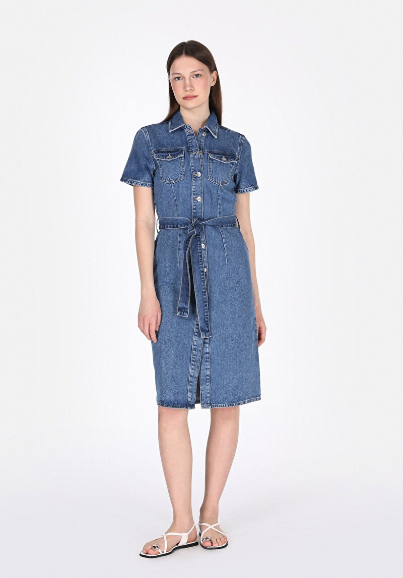 Slim Fit Düz Kadın Denim Kolsuz Elbise