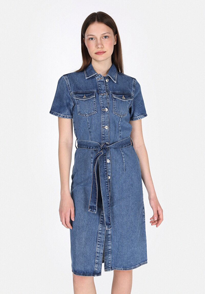 Slim Fit Düz Kadın Denim Kolsuz Elbise