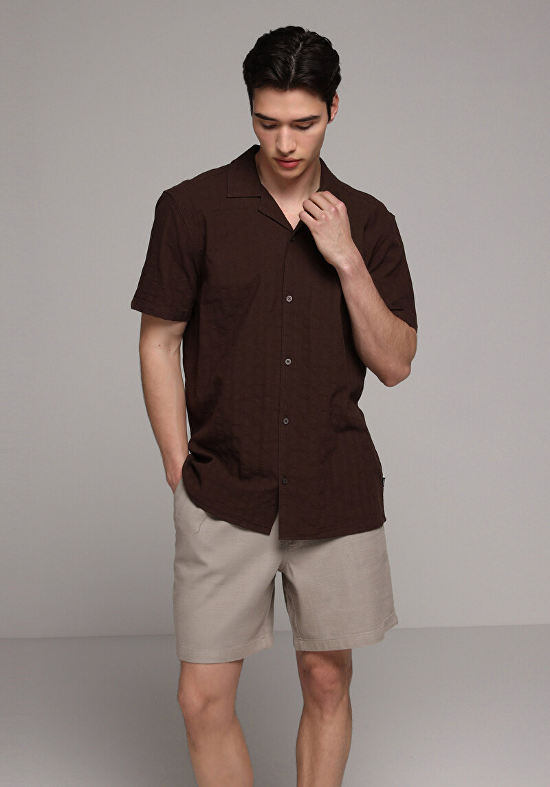 Relaxed Fit Orta Bel Düz Erkek Bej Şort