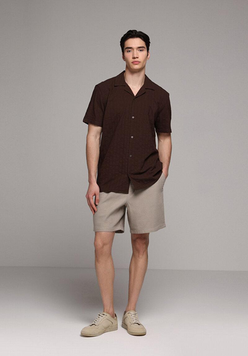 Relaxed Fit Orta Bel Düz Erkek Bej Şort