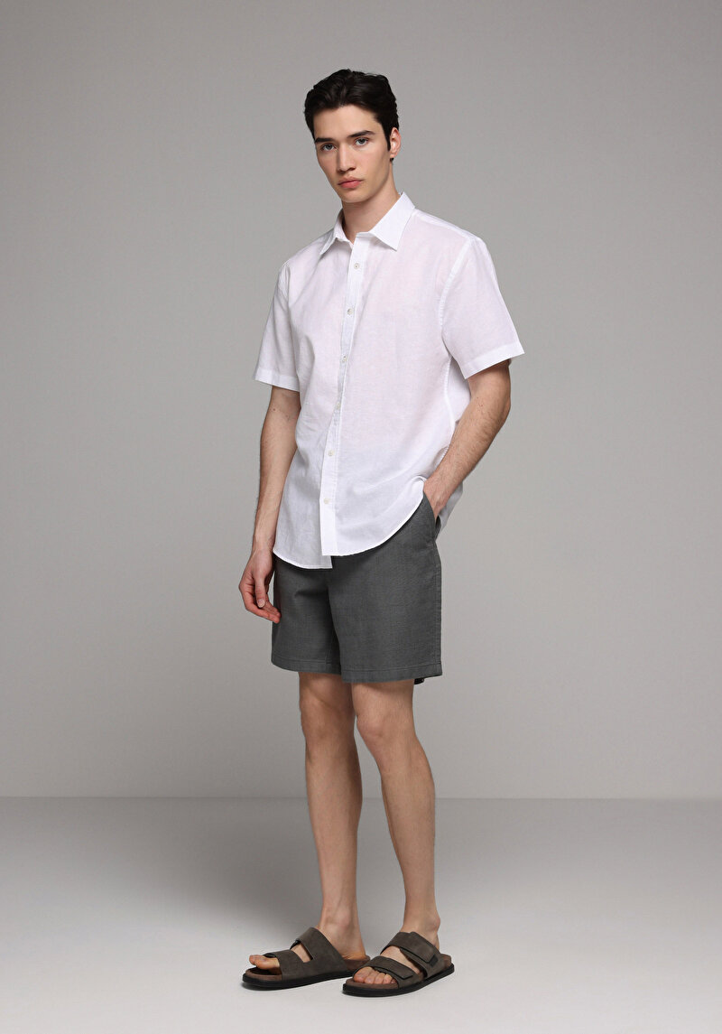 Relaxed Fit Orta Bel Düz Erkek Yeşil Şort