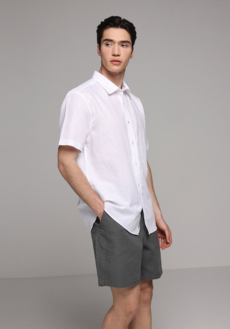 Relaxed Fit Orta Bel Düz Erkek Yeşil Şort