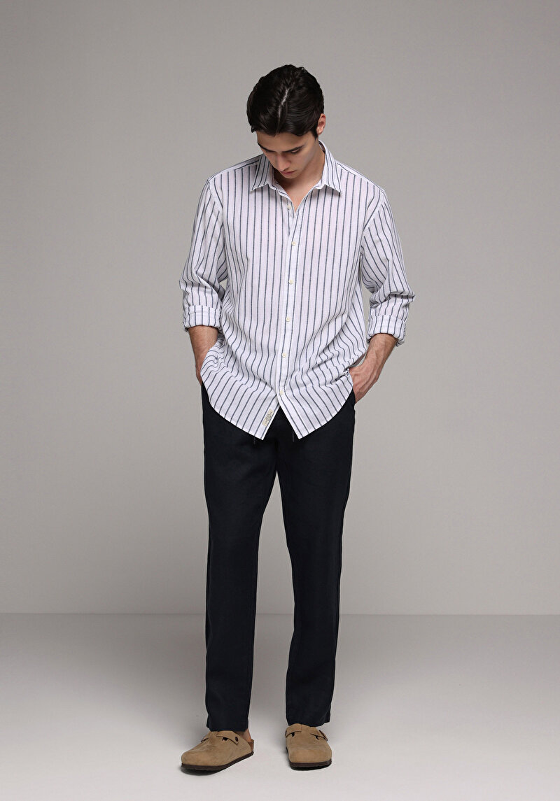 Regular Fit Orta Bel Düz Paça Erkek Lacivert Pantolon