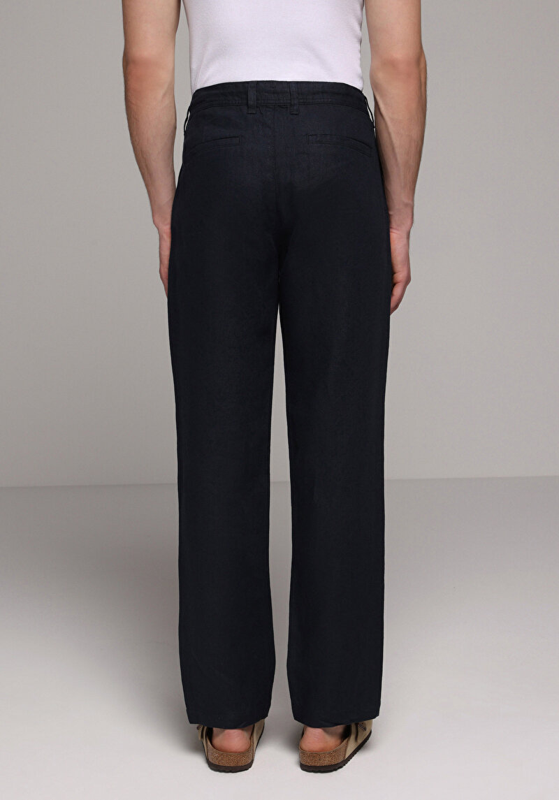 Regular Fit Orta Bel Düz Paça Erkek Lacivert  Pantolon