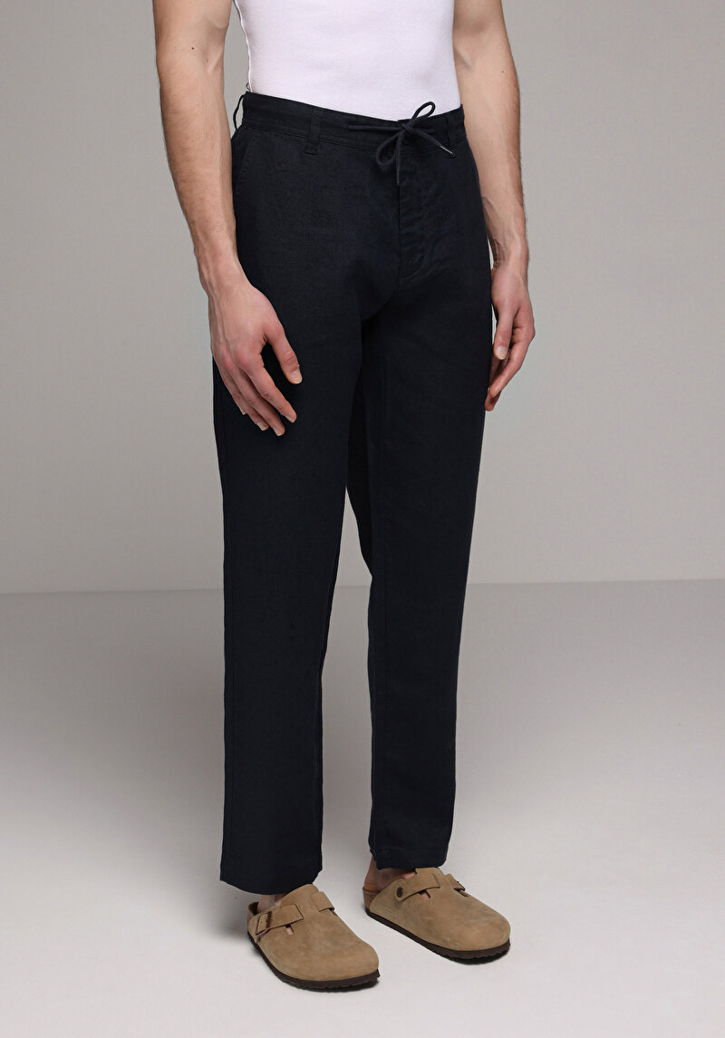 Regular Fit Orta Bel Düz Paça Erkek Lacivert  Pantolon