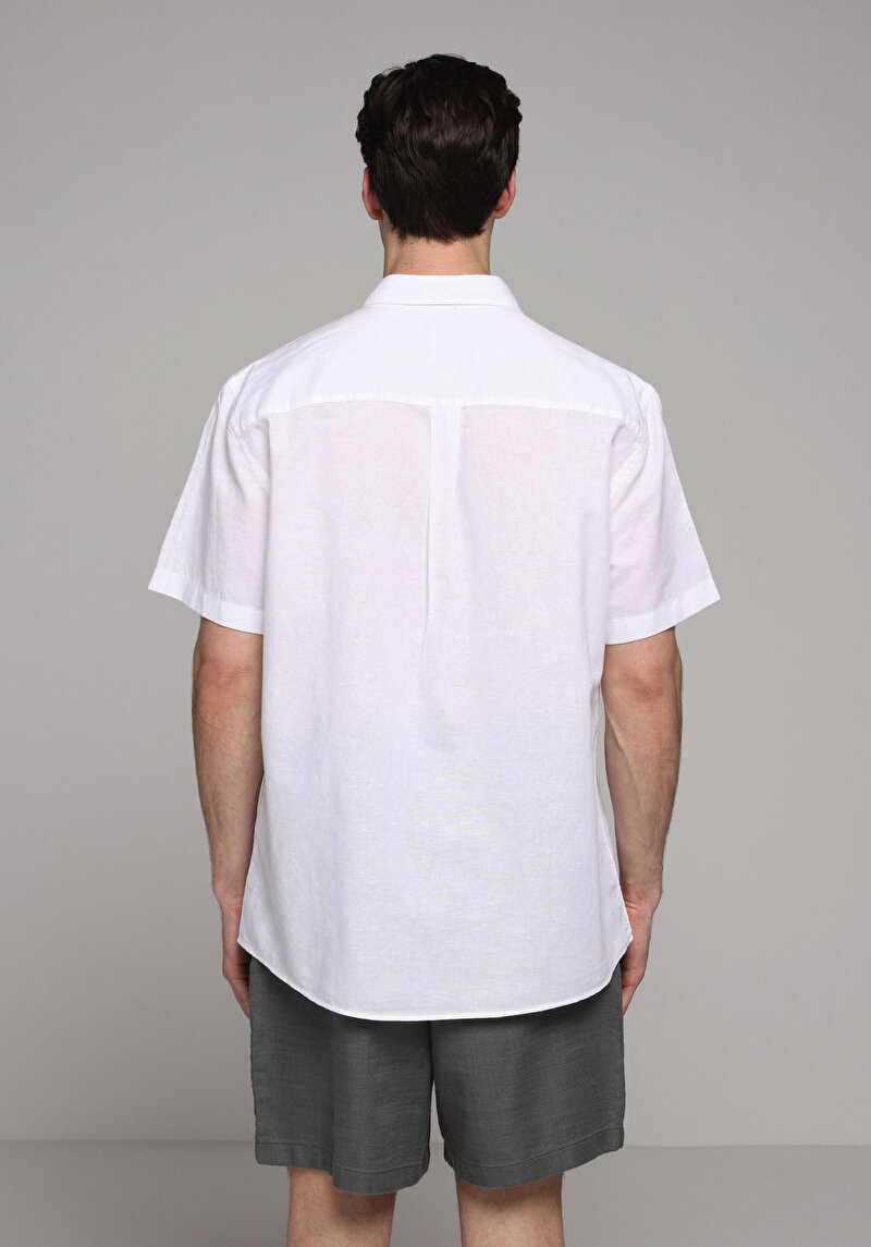 Regular Fit Shirt Neck Düz Erkek Beyaz Uzun Kol Gömlek