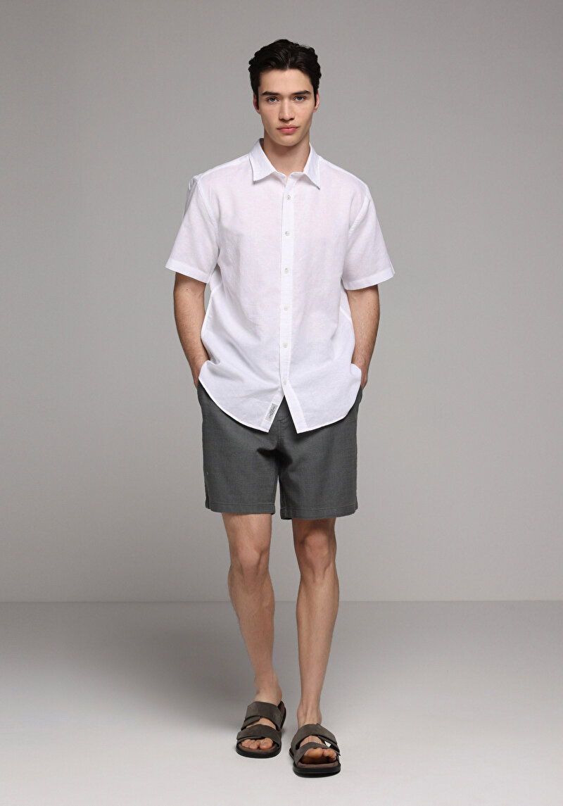 Regular Fit Shirt Neck Düz Erkek Beyaz Uzun Kol Gömlek