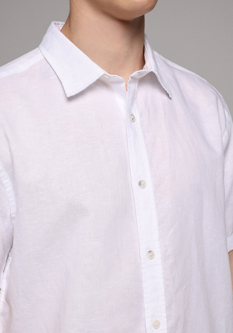 Regular Fit Shirt Neck Düz Erkek Beyaz Uzun Kol Gömlek
