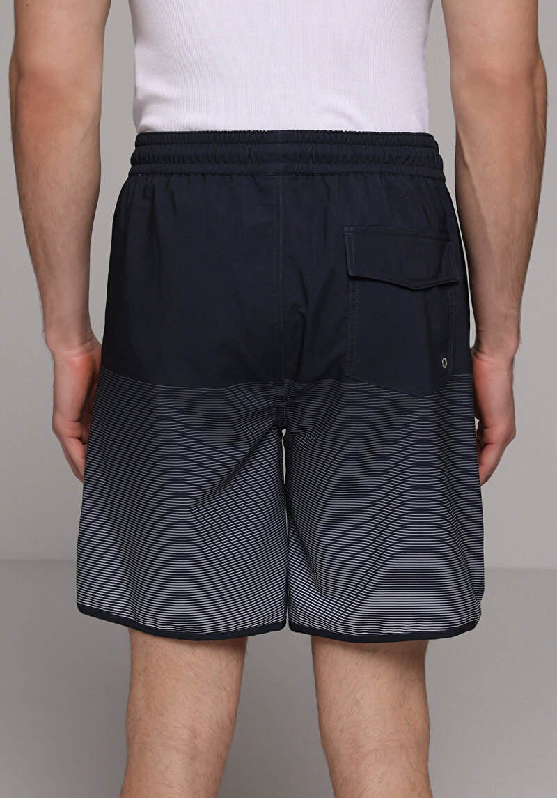 Slim Fit Baskılı Erkek Lacivert Deniz Şortu