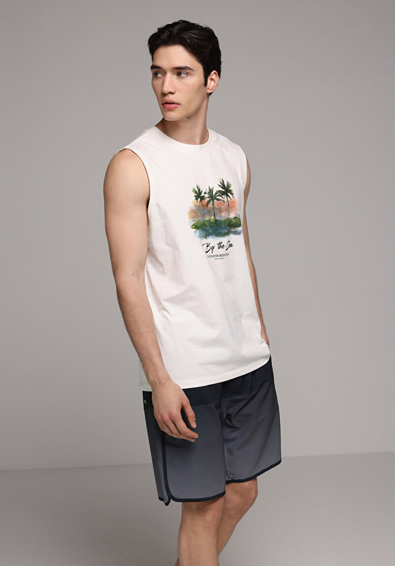 Slim Fit Baskılı Erkek Lacivert Deniz Şortu