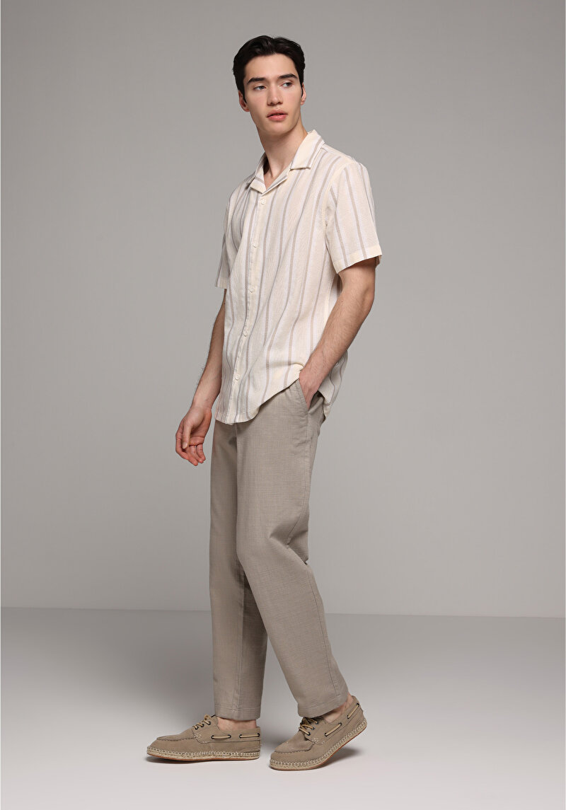 Regular Fit Orta Bel Düz Paça Erkek Bej  Pantolon