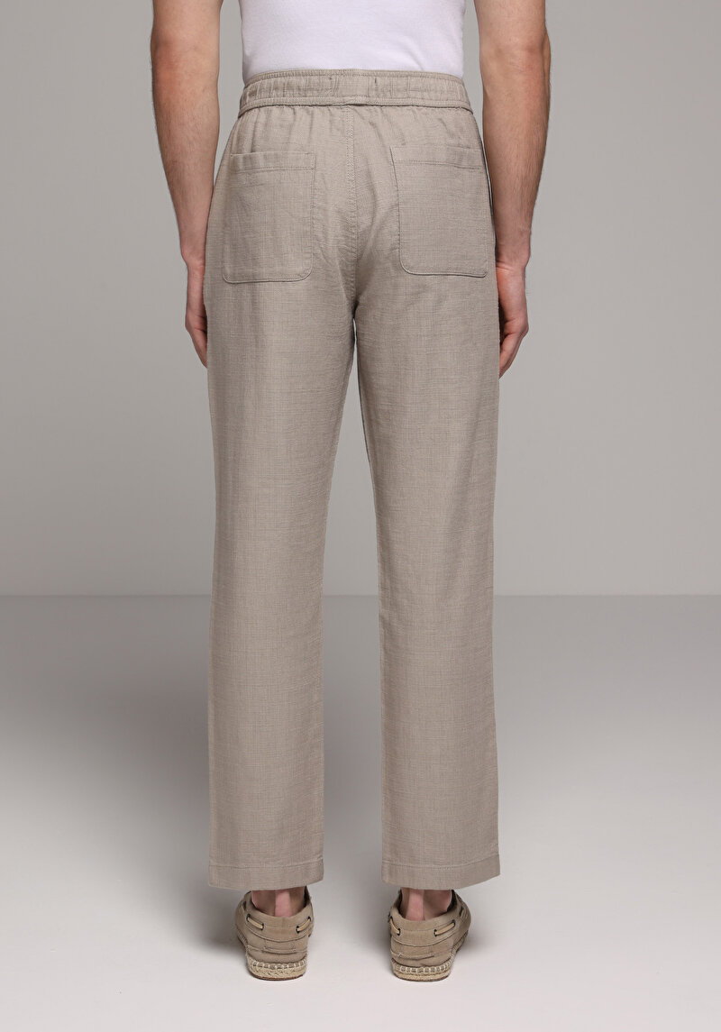 Regular Fit Orta Bel Düz Paça Erkek Bej Pantolon