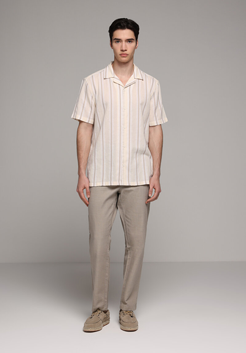 Regular Fit Orta Bel Düz Paça Erkek Bej Pantolon