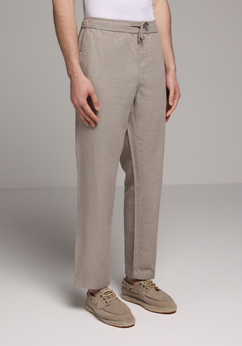 Regular Fit Orta Bel Düz Paça Erkek Bej  Pantolon