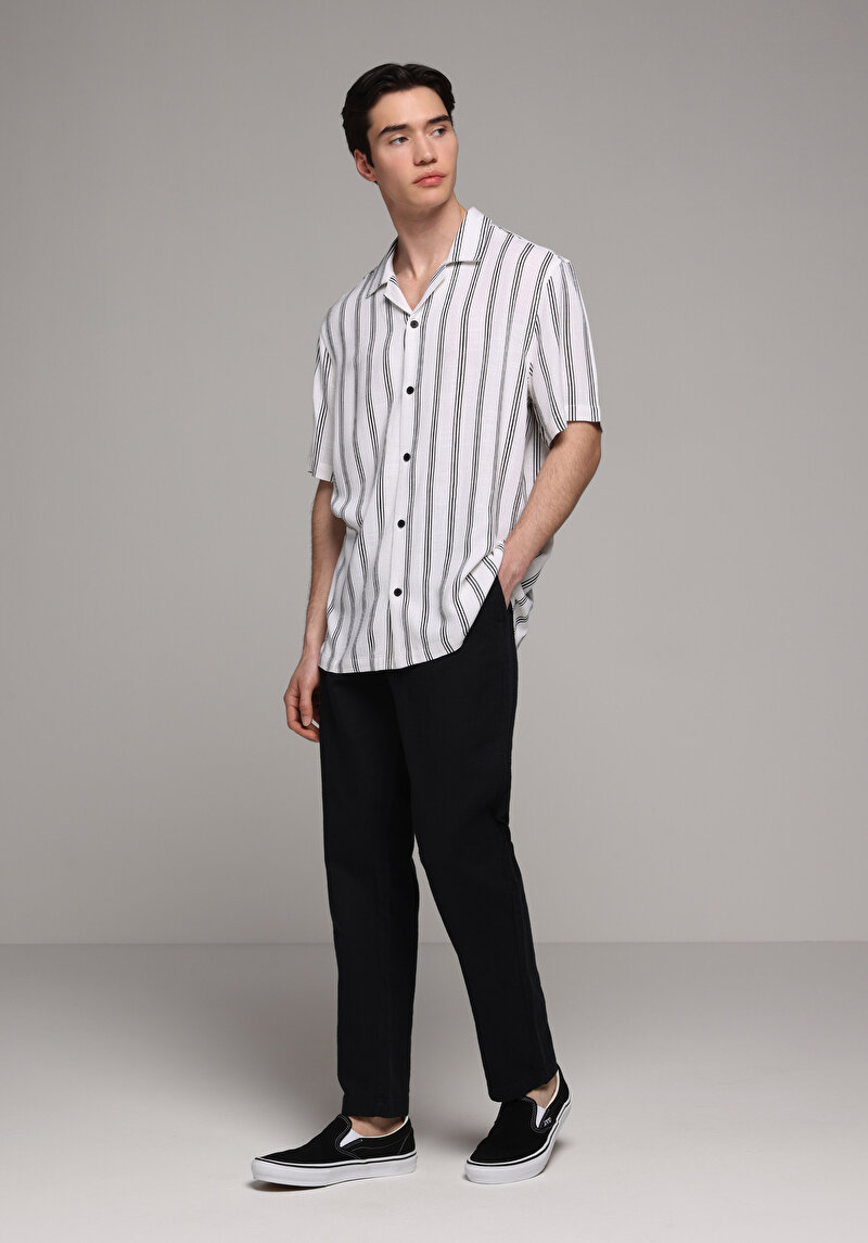 Regular Fit Orta Bel Düz Paça Erkek Siyah Pantolon