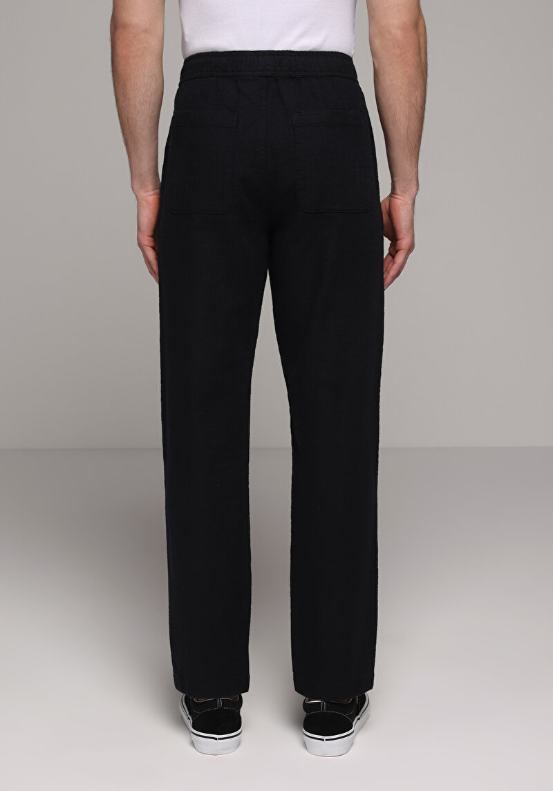 Regular Fit Orta Bel Düz Paça Erkek Siyah  Pantolon
