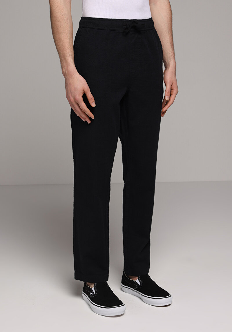 Regular Fit Orta Bel Düz Paça Erkek Siyah  Pantolon