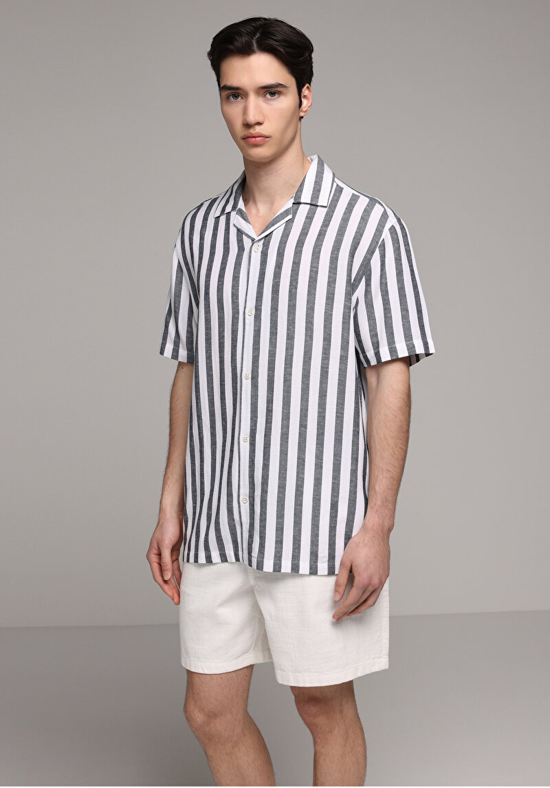 Relaxed Fit Orta Bel Düz Erkek Beyaz Şort