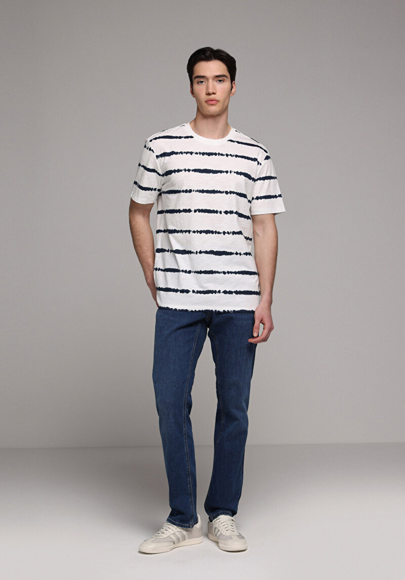 Straight Fit Erkek Mid İndigo Denim Jean Pantolon