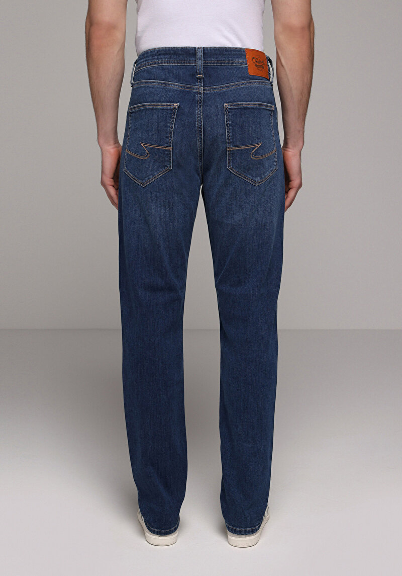 Straight Fit Erkek Mid İndigo Denim Jean Pantolon