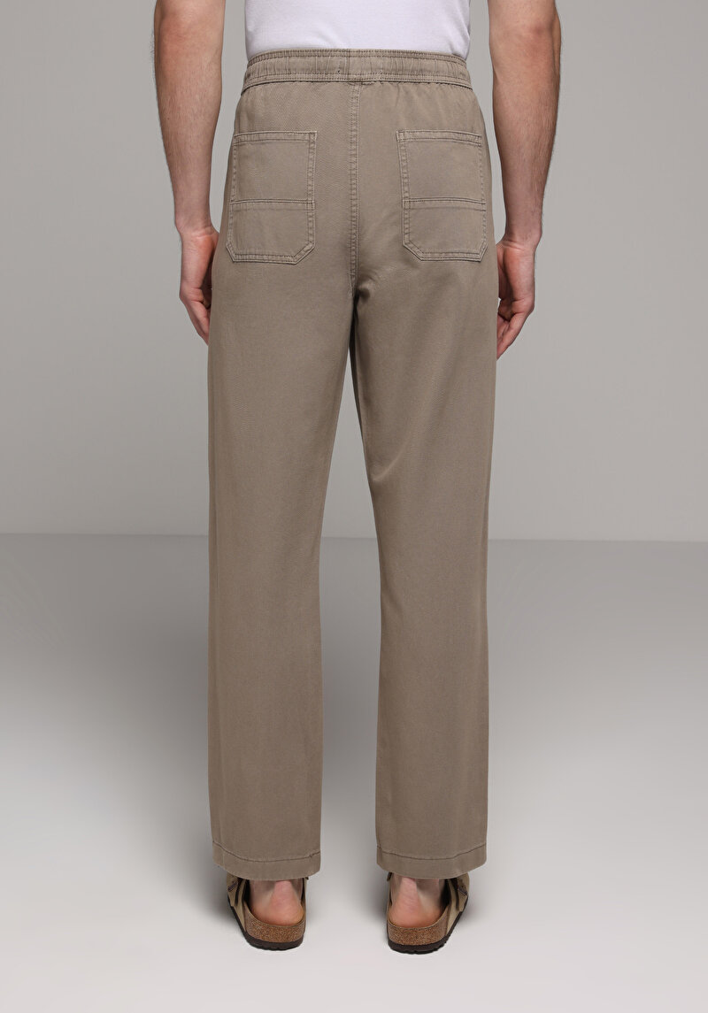 Regular Fit Orta Bel Düz Paça Erkek Bej  Pantolon