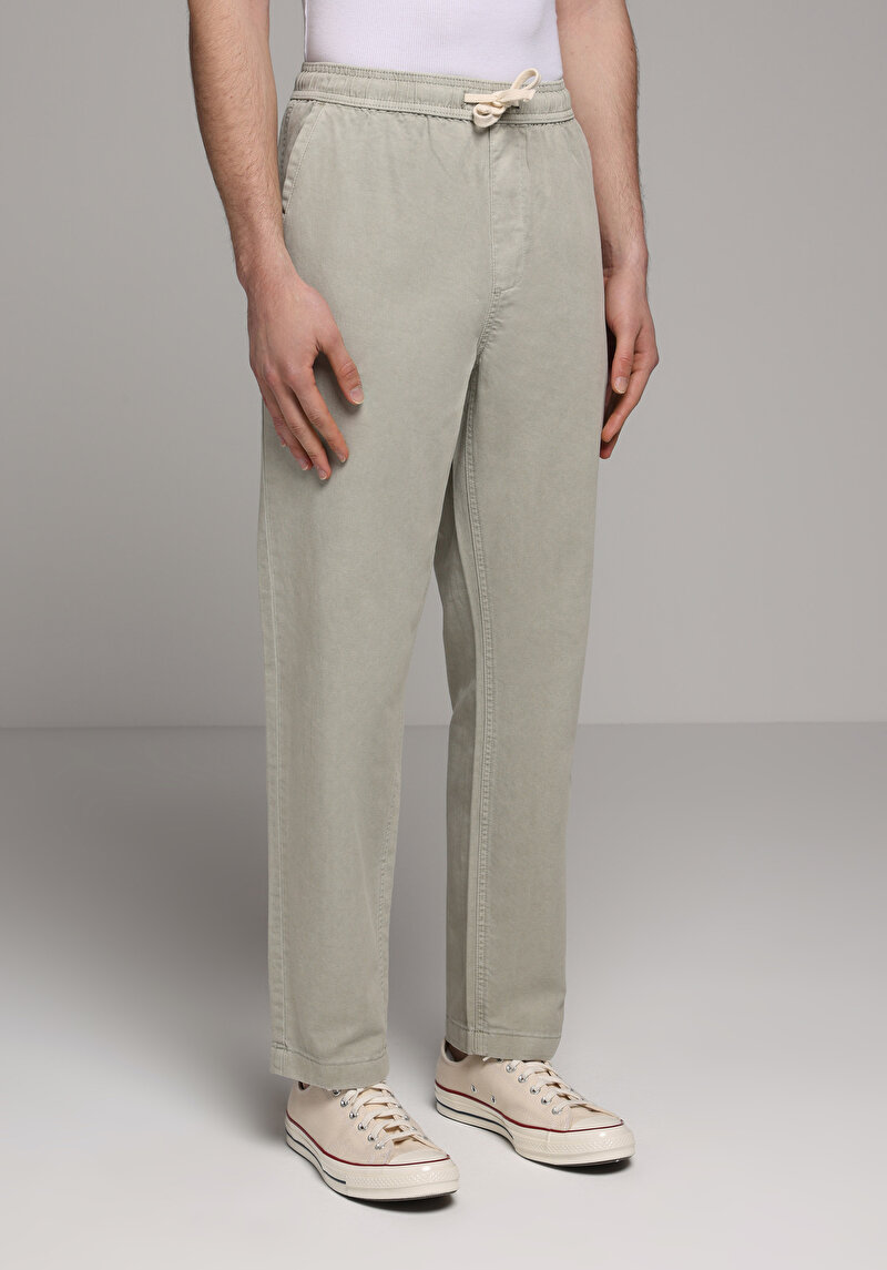 Regular Fit Orta Bel Düz Paça Erkek Yeşil  Pantolon