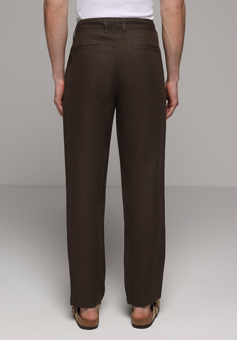 Regular Fit Orta Bel Düz Paça Erkek Kahverengi  Pantolon
