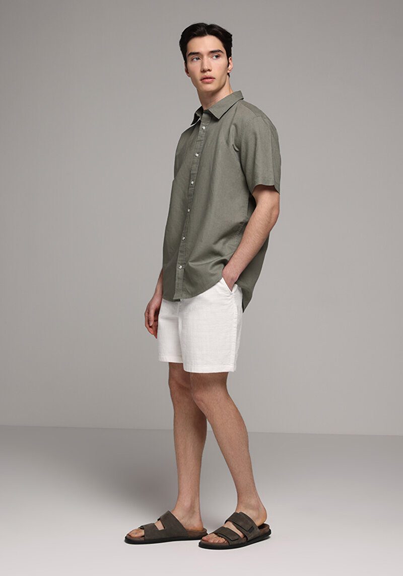 Regular Fit Shirt Neck Düz Erkek Yeşil Uzun Kol Gömlek