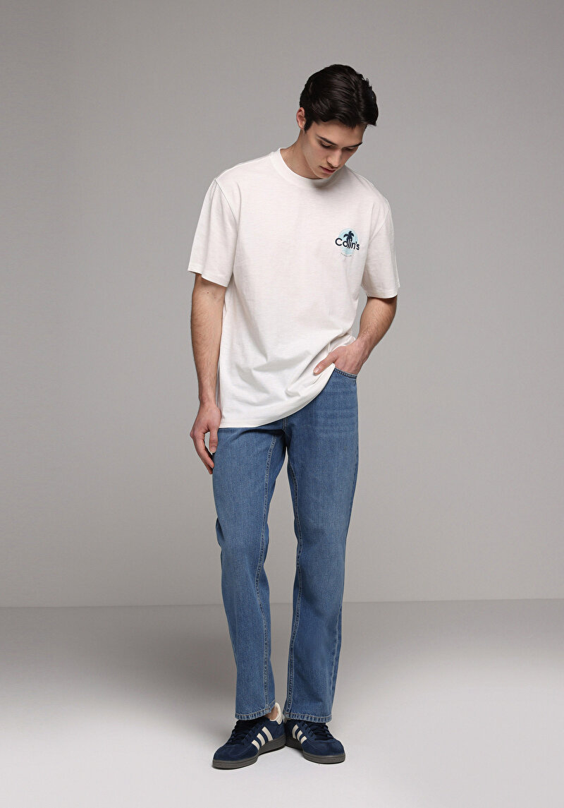 Regular Fit   Erkek Mid İndigo Denim Jean Pantolon
