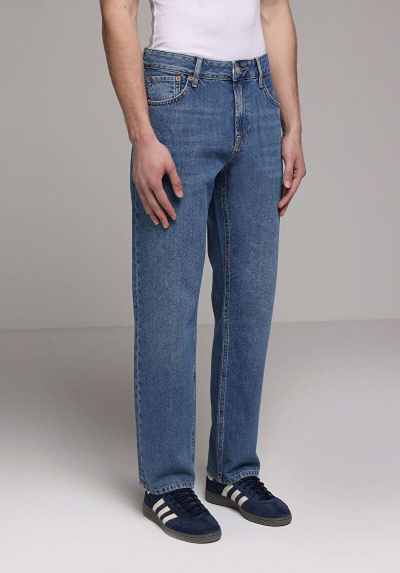 Regular Fit Erkek Mid İndigo Denim Jean Pantolon