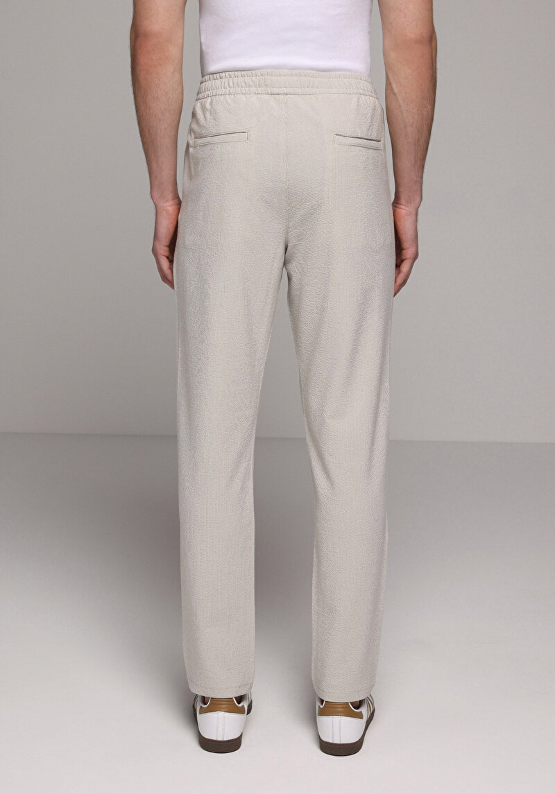 Slim Fit Orta Bel Düz Paça Erkek Bej  Pantolon