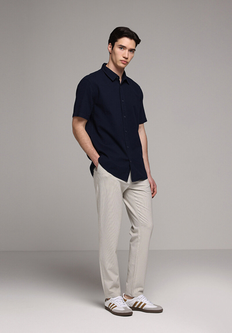 Slim Fit Orta Bel Düz Paça Erkek Bej  Pantolon