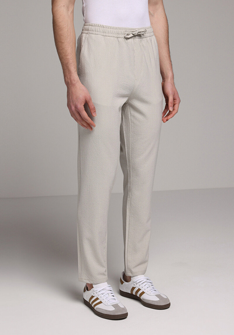 Slim Fit Orta Bel Düz Paça Erkek Bej  Pantolon