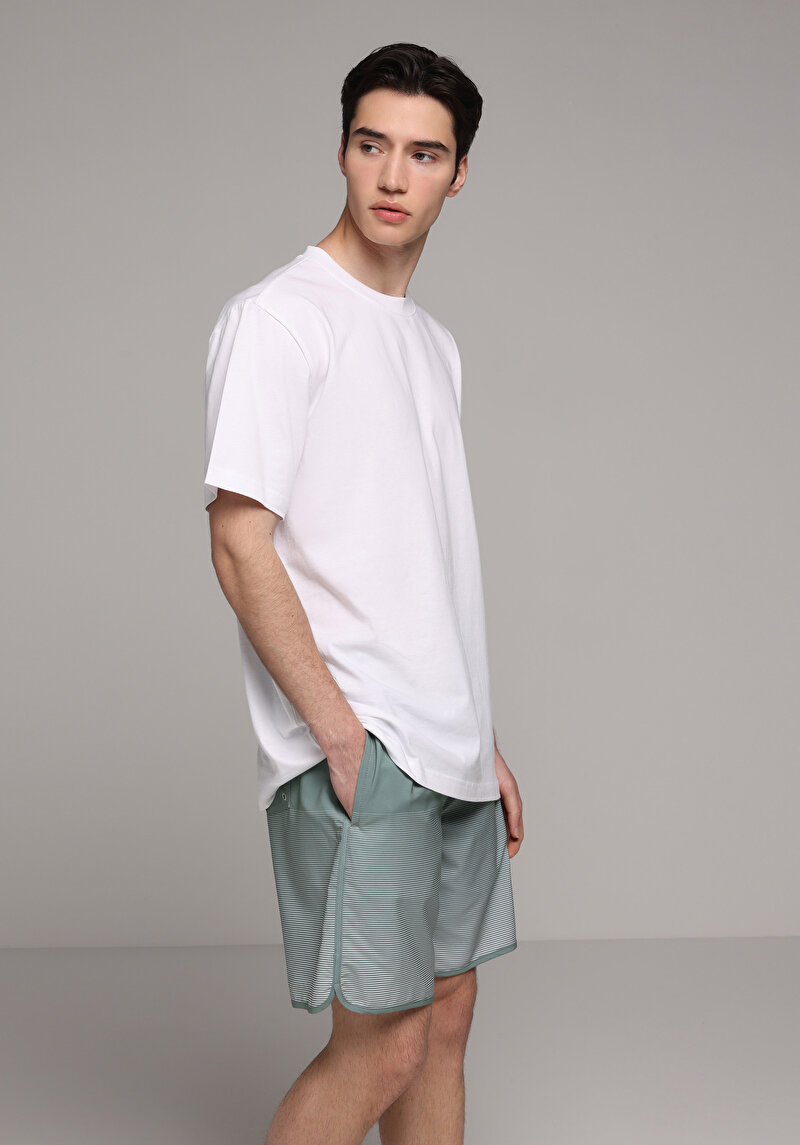 Slim Fit Baskılı Erkek Yeşil Deniz Şortu
