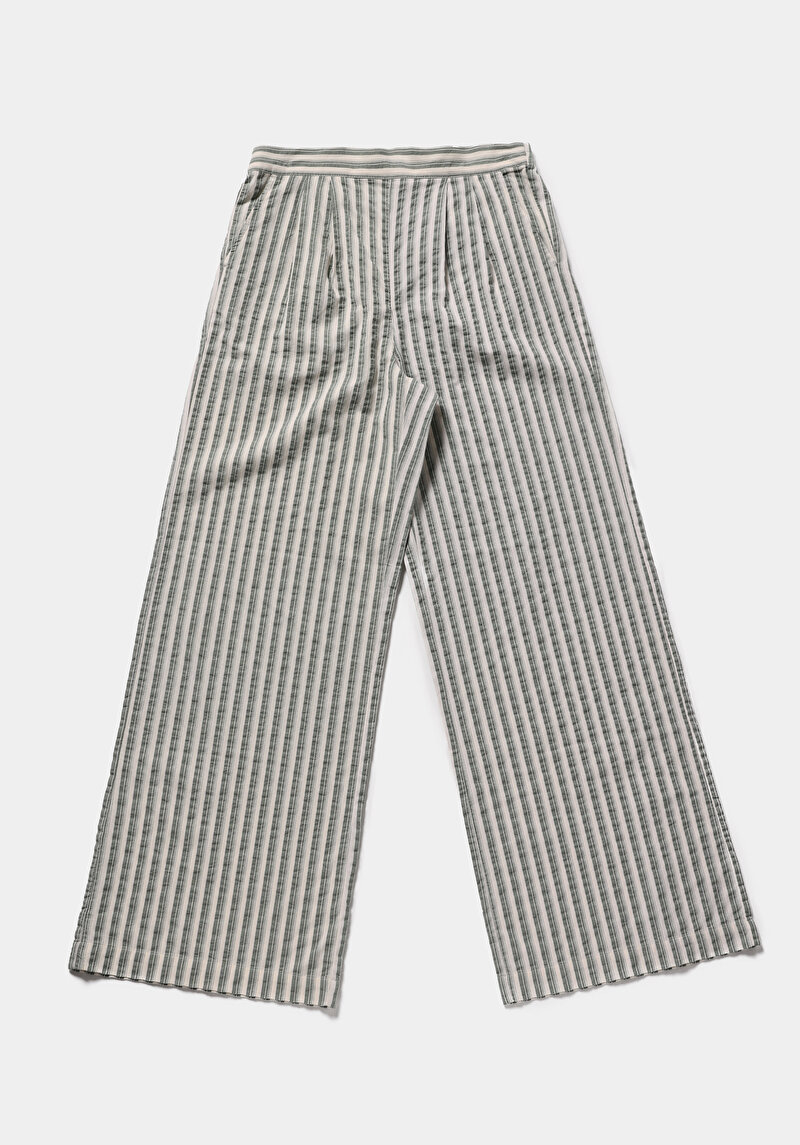 Regular Fit Yüksel Bel Geniş Paça Kadın Yeşil  Pantolon