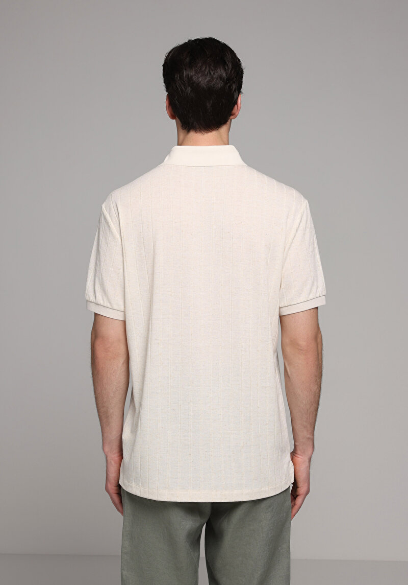 Regular Fit Polo Yaka Düz Erkek Bej Kısa Kol Tişört
