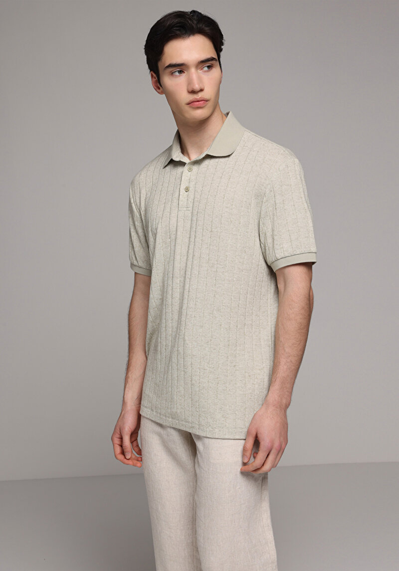 Regular Fit Polo Yaka Düz Erkek Yeşil Kısa Kol Tişört
