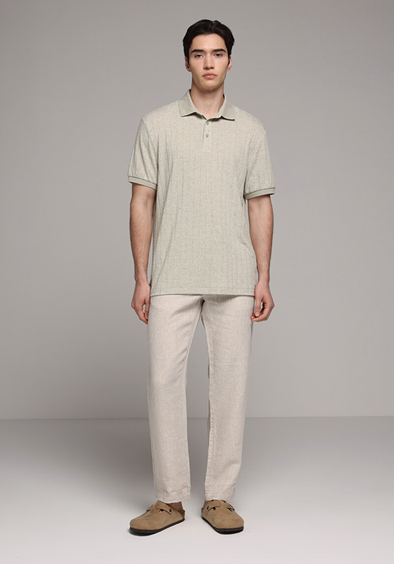Regular Fit Polo Yaka Düz Erkek Yeşil Kısa Kol Tişört