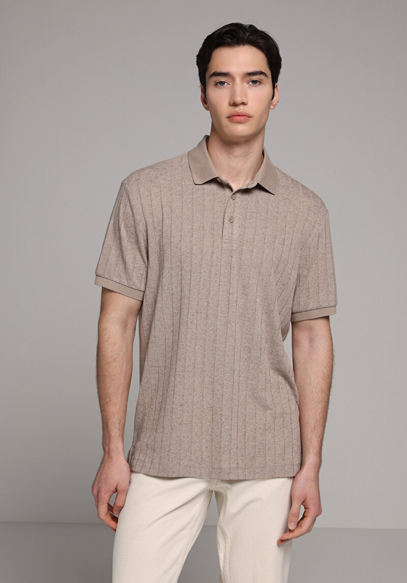 Regular Fit Polo Yaka Düz Erkek Gri Kısa Kol Tişört