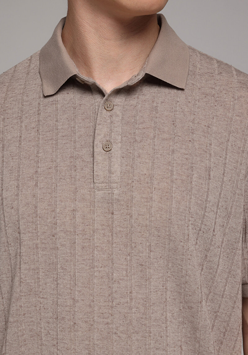 Regular Fit Polo Yaka Düz Erkek Gri Kısa Kol Tişört